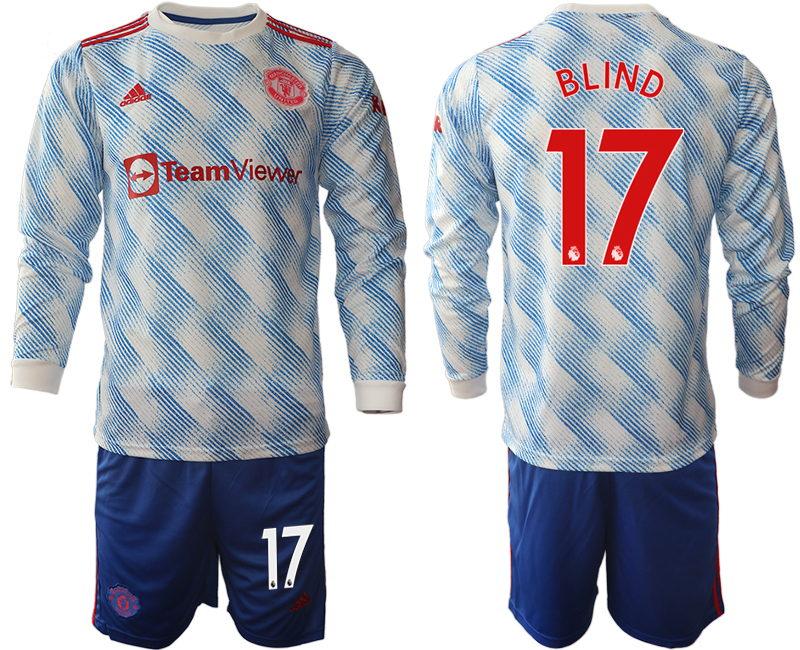 Men 2021-2022 Club Manchester united away blue Long Sleeve #17 Soccer Jersey->manchester united jersey->Soccer Club Jersey